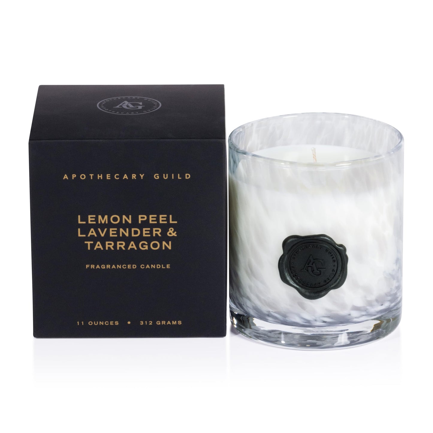 Zodax Apothecary Guild Scented Opal Glass Jar Candle in Gift Box- 11 oz - Lemon Peel, Lavender & Tarragon