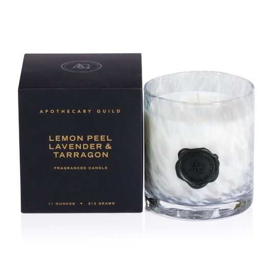 Zodax Apothecary Guild Scented Opal Glass Jar Candle in Gift Box- 11 oz - Lemon Peel, Lavender & Tarragon