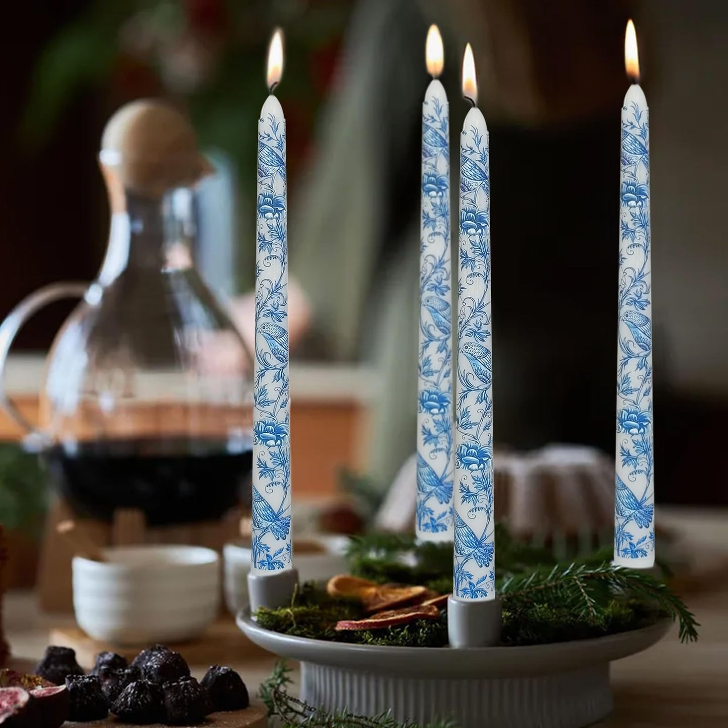 Romantic Floral & Bird Taper Candles - 10 Inch Handmade Drip Candles, Set of 2 for Wedding Centerpieces & Home Decor