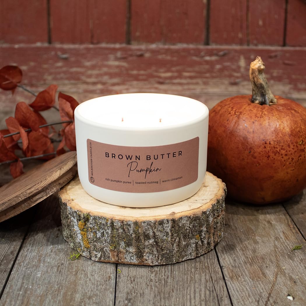 Milkhouse Candle Company Brown Butter Pumpkin Soy Candle - Rich Pumpkin Puree | Toasted Nutmeg | Warm Cinnamon Scented - 10 oz Signature Statement Candle with Lid, 20+ Hour Burn Time, Made in the USA