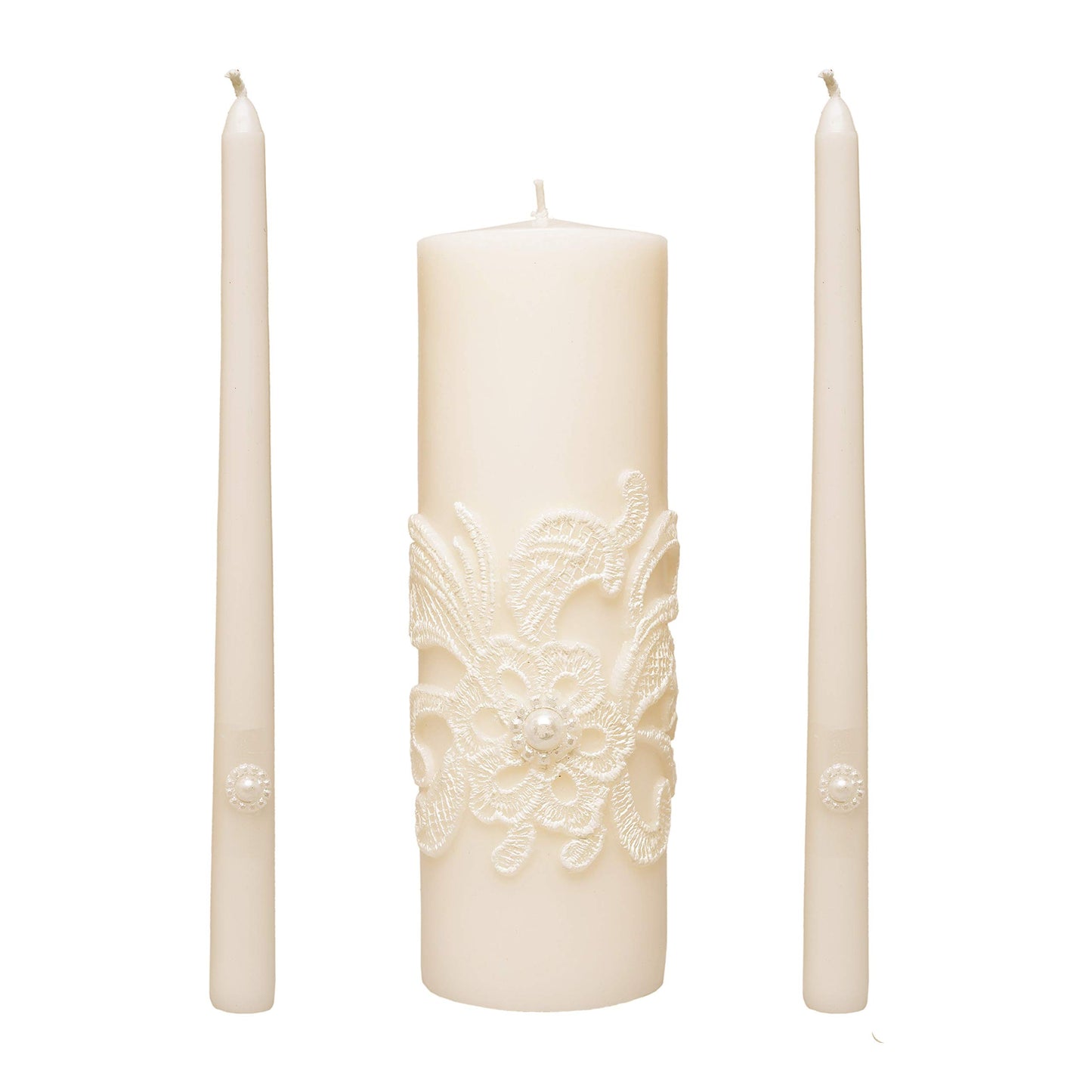 Hosley Gold Metal Unity Candle Holders Set for Wedding Ceremony, Includes 1 Pillar and 2 Taper Candles and one Metal Holder