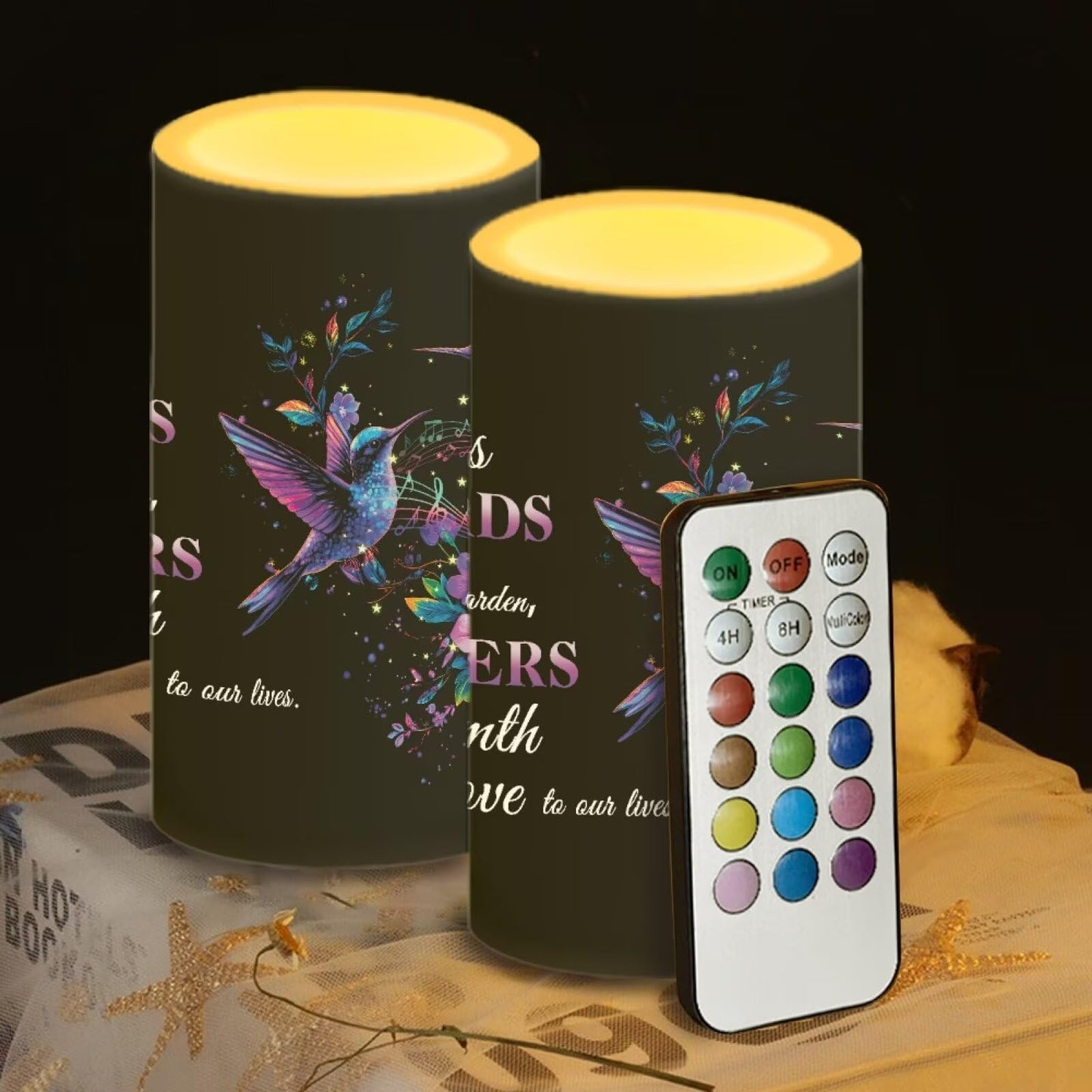 Luarisgur Mothers Day Gifts Flameless Candles with Remote Hummingbirds Floral Note LED Candles Battery Operated Electric Candles Flickering Warm Light for Home Bedroom Living Room Decorations