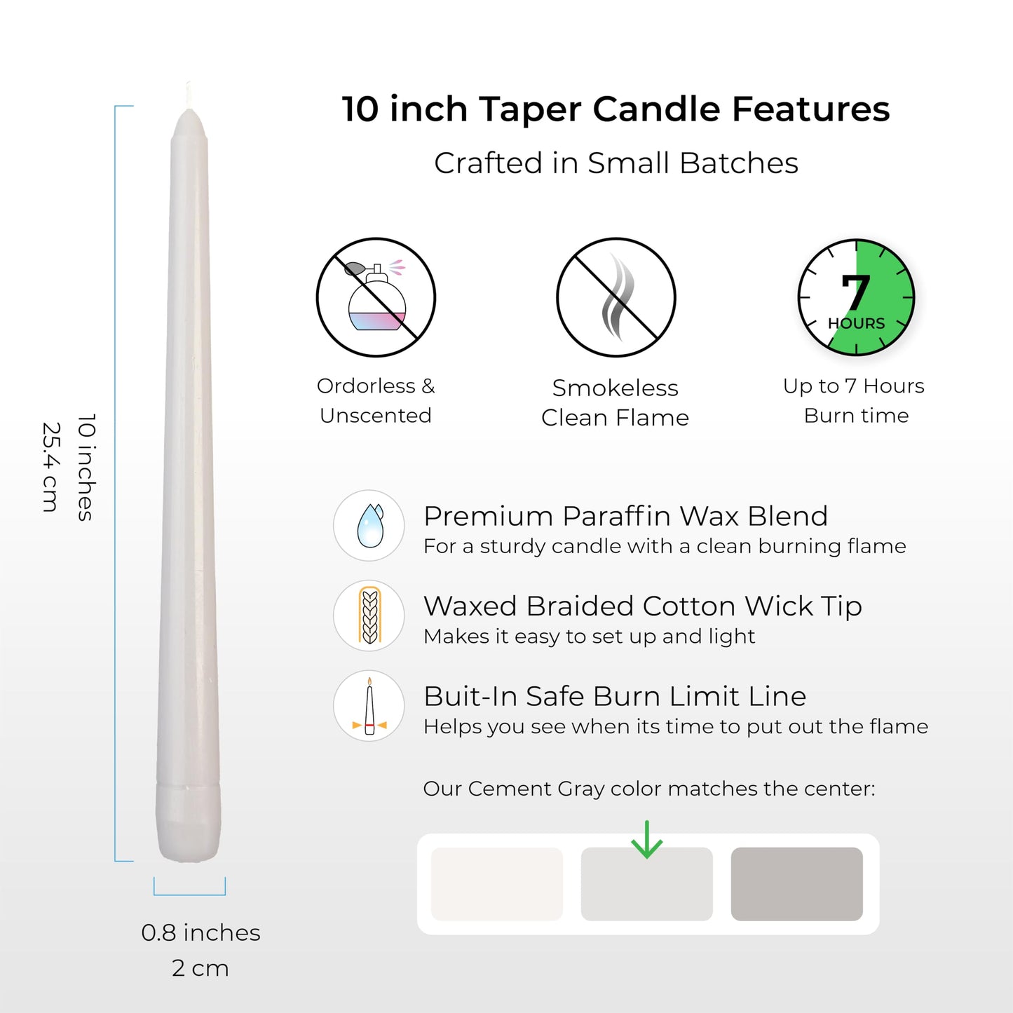 Cement Gray Candles 10 Inch, 12 Pack - Unscented Dripless Dinner Candles, 7 Hour Burn Time, Premium Solid Wax Candlesticks for Weddings, Parties, Events & Home Decor