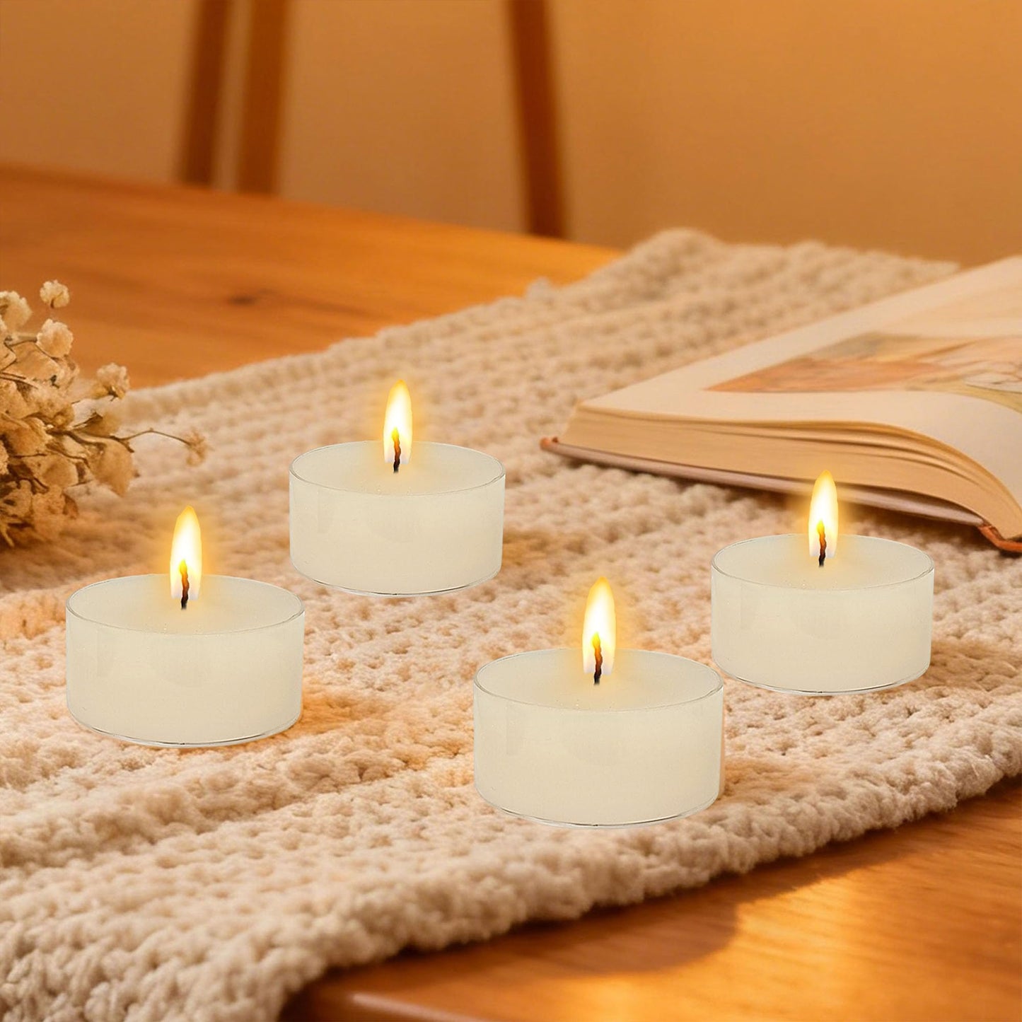 Jasmine Scented Tealight Candles, 12 Pack White Holiday Tea Lights with Clear Cups | Long-Lasting for Seasonal Home Decor,RDIVJA