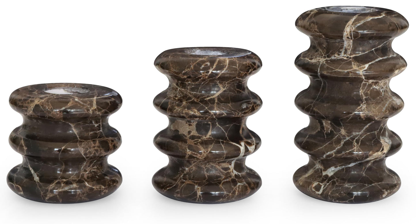 Vixdonos Marble Candle Holder Set of 3 Taper Candle Candlestick Mantle Candle Stand for Home Decor,Wedding,Party and Table Centerpieces(Brown)