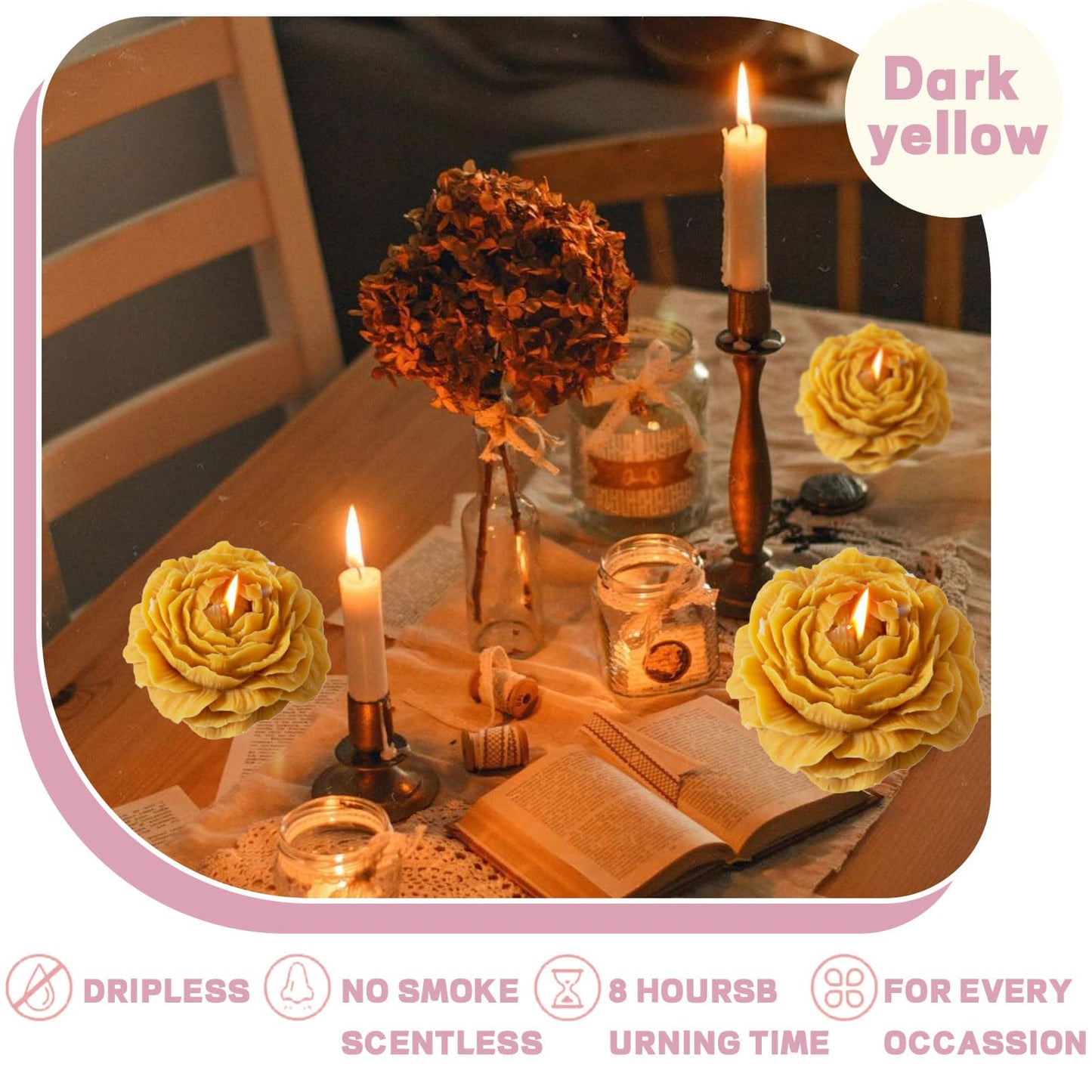 Peony Flower Shape Candles 1 Pack Soy Wax Decorative Candle for Bedroom Home Scented Candle Gift to Friends Family (Orange)