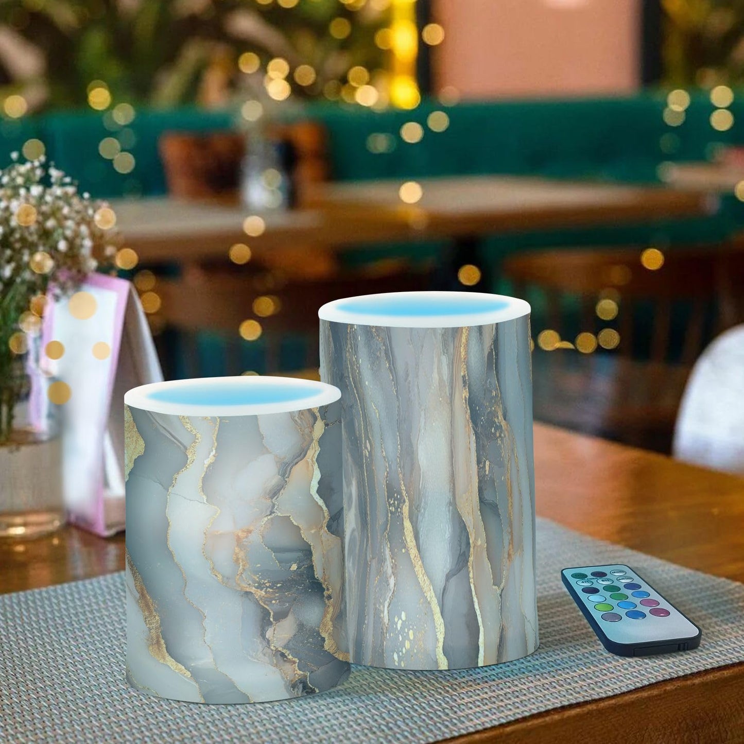 Flameless Pillar Candles Battery Powered Flameless Candle Lantern for Christmas Marble Brown Gray