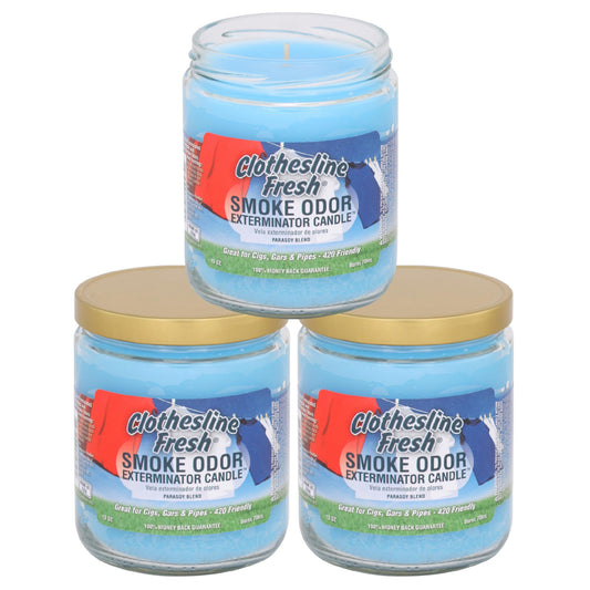 Smoke Odor Exterminator 13oz Jar Candles (Clothesline Fresh, 3) Set of Three Candles.