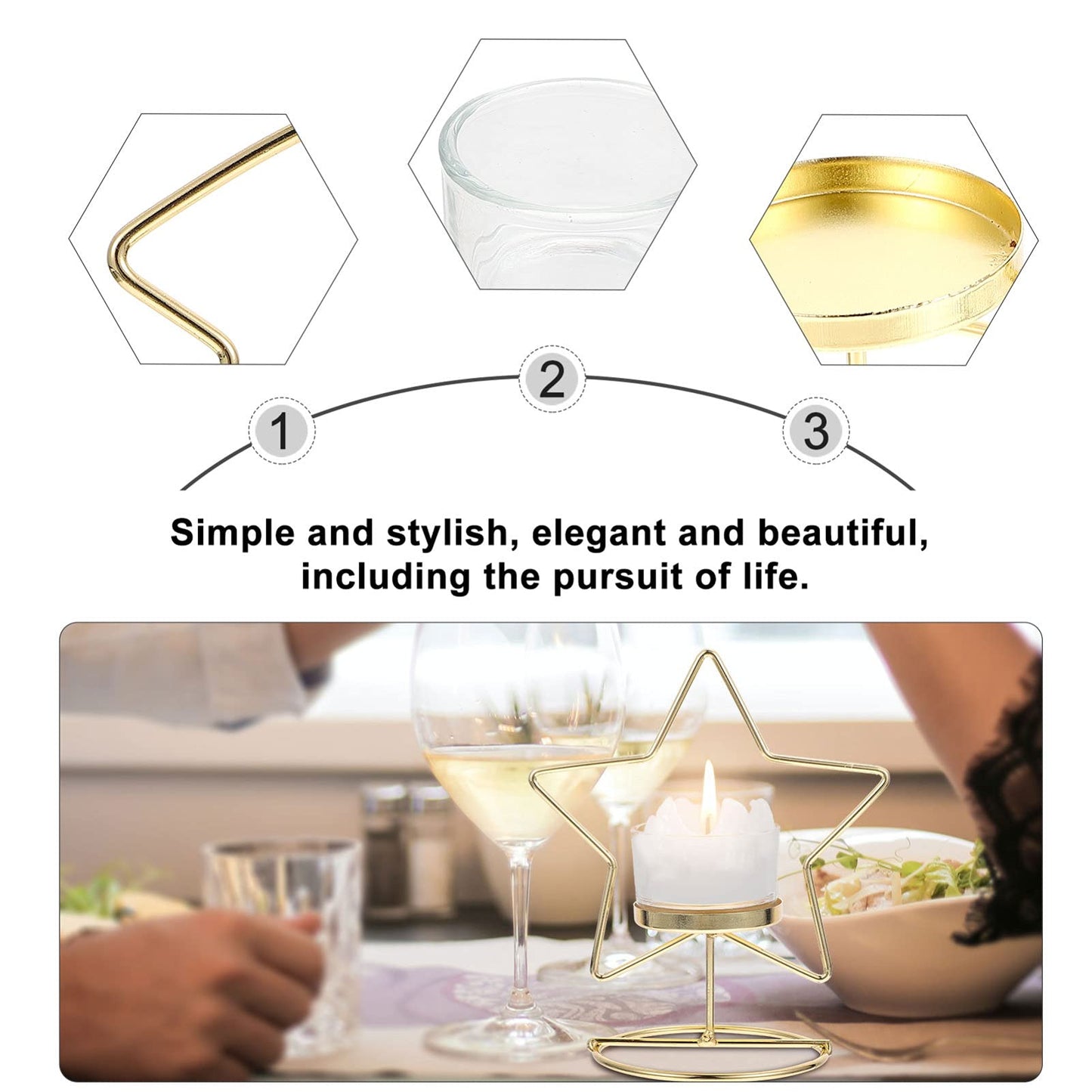 Gold Taper Candle Holder Iron Art Candlestick Ornament for Home Dining Table Creative Star Shaped Tealight Holder for Romantic Dinner and Aromatherapy