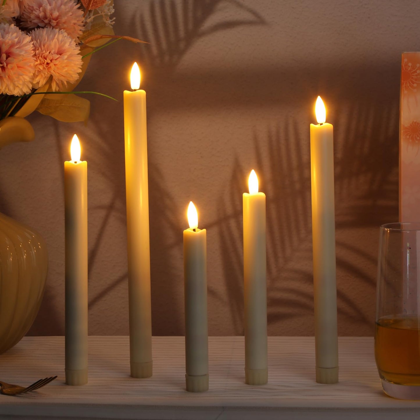 Rossesay 20 Pcs Flameless Taper Candles with Remote Battery Operated Taper Candles Include 6.5'' 7.7" 8.9" 10" 11.2" Fake LED Electric Candle Sticks for Valentine's Day Home Wedding Decor (Warm White)