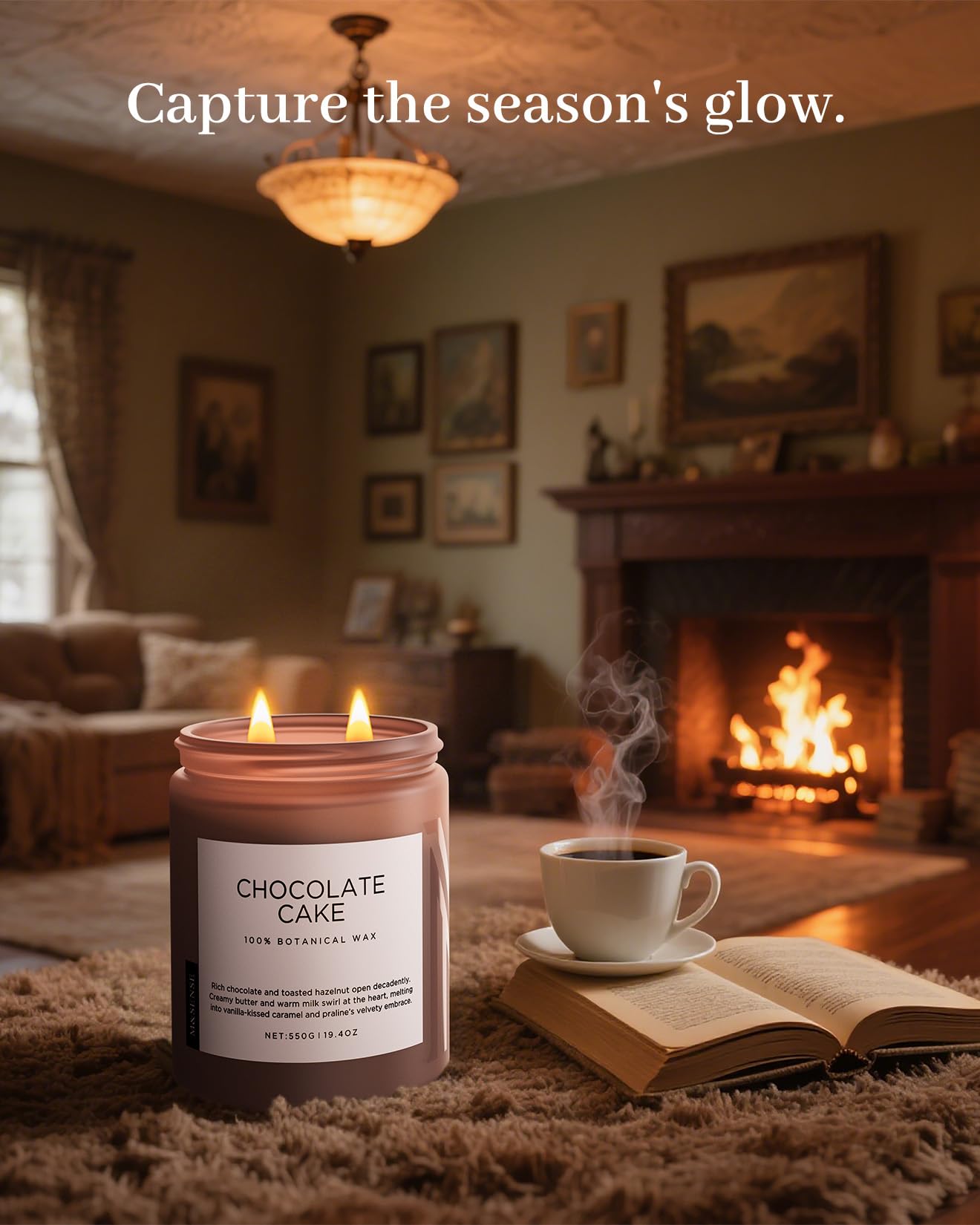 M&SENSE Chocolate Layer Cake Scent Candles, Large Natural Soy Wax 110 Hours Burn Time Clean Non Toxic Scented Classic 2 Wicks Candle 19.4oz for Home Office