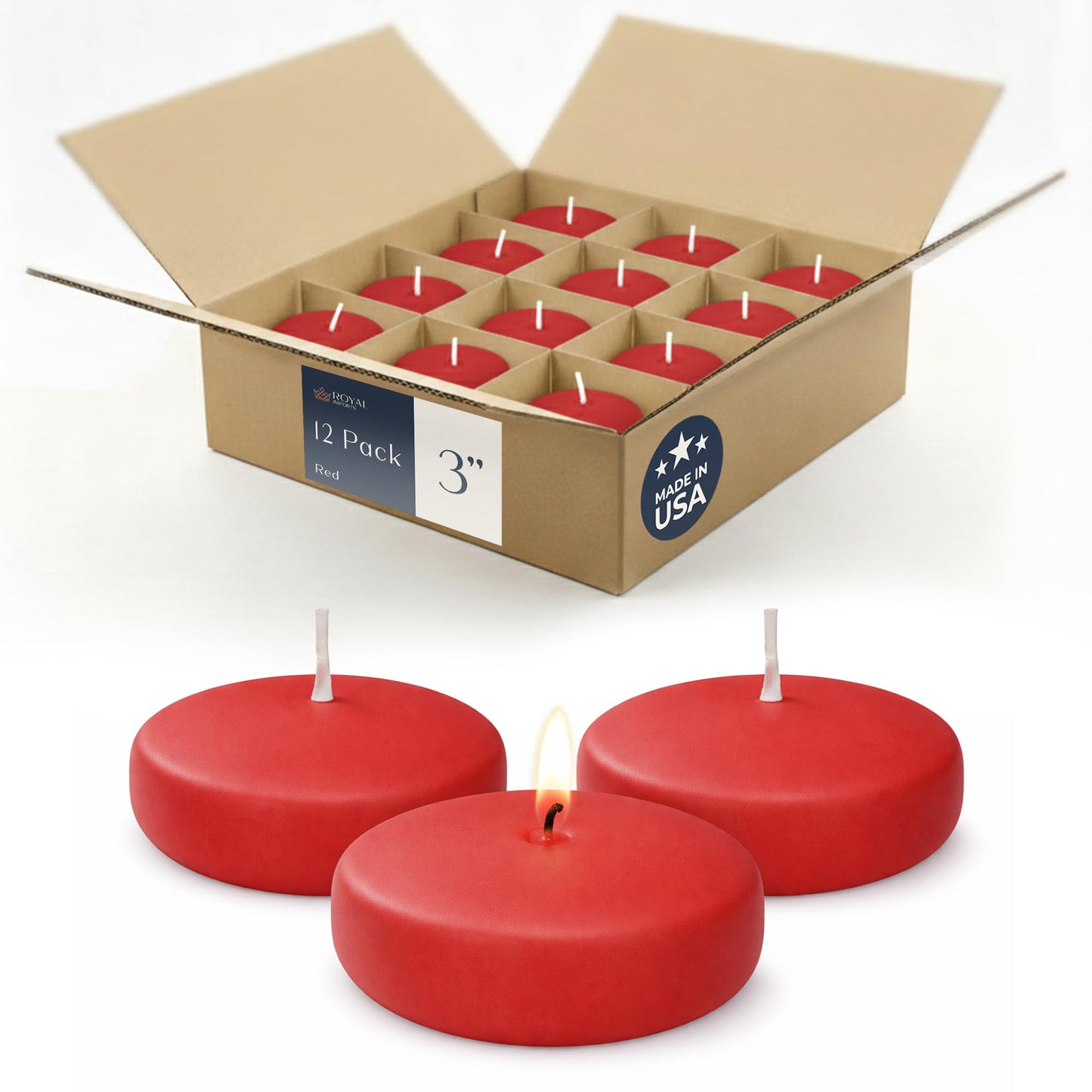 Floating Candles 3 inch Red, Unscented Dripless Wax Discs | Made in USA Long Burning Floating Candles for Centerpieces 8-10 Hour Burn Time, Weddings, Parties, Home Décor & Holidays - Royal Imports