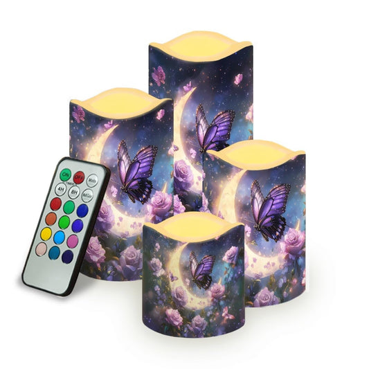 Uorisanigo Moom Butterfly Plastic Flameless Candles with Remote Control and Timer LED Flickering Battery Operated Color Changing Electric Pillar Candles for Table Decoration