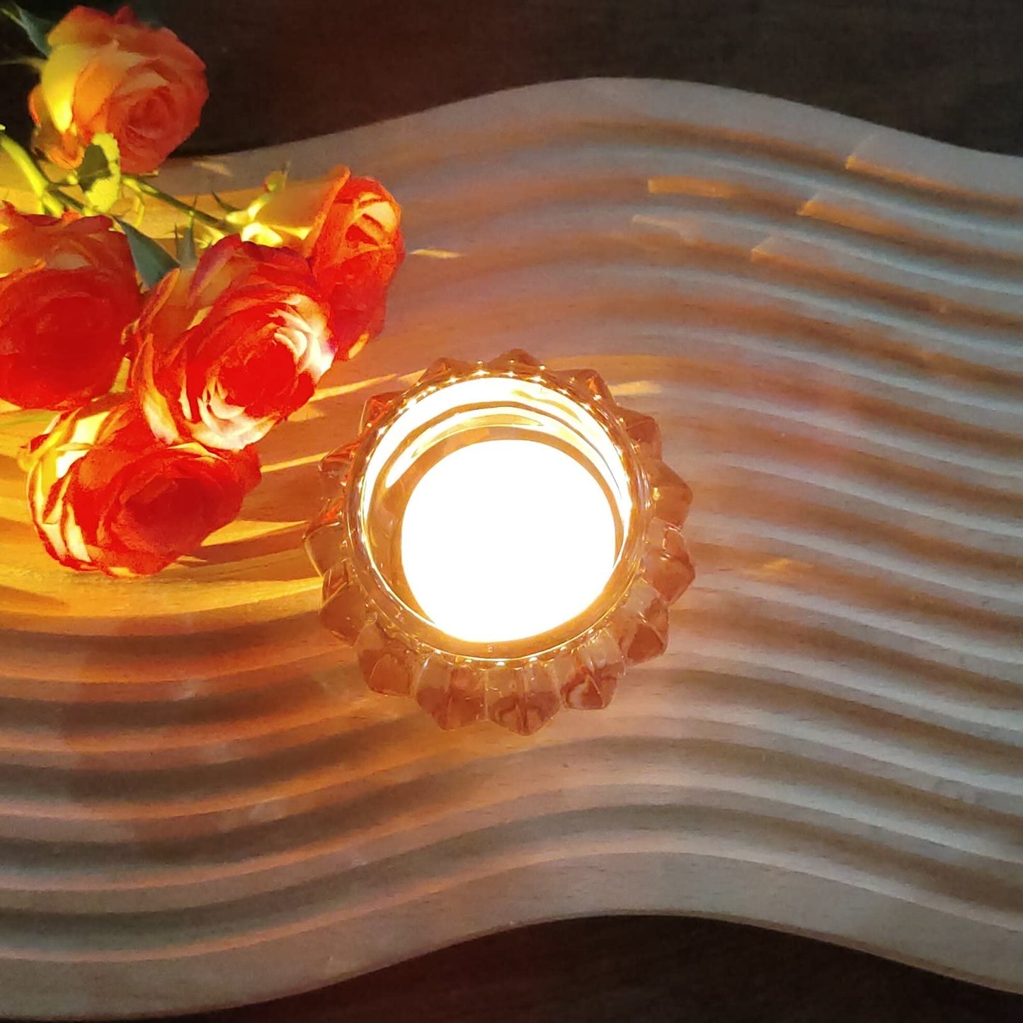 Woho Rose Gold Tealight Candle Holder Set of 6 for Valentines Day Decor, Glass Tea Lights Candle Holder for Wedding Party, Votive Candle Holders for Table Centerpiece