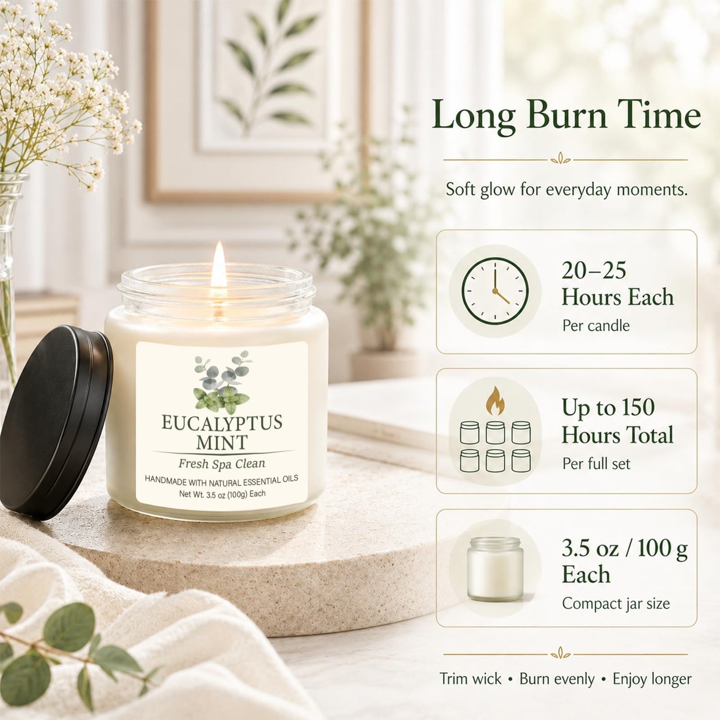 Spring & Summer Scented Candles Set, 6 Pack Soy Candles for Home, 21 oz Aromatherapy Candle Gift Set for Women, Mom, Birthday & Housewarming Gifts, Eucalyptus Mint & Vanilla Coconut