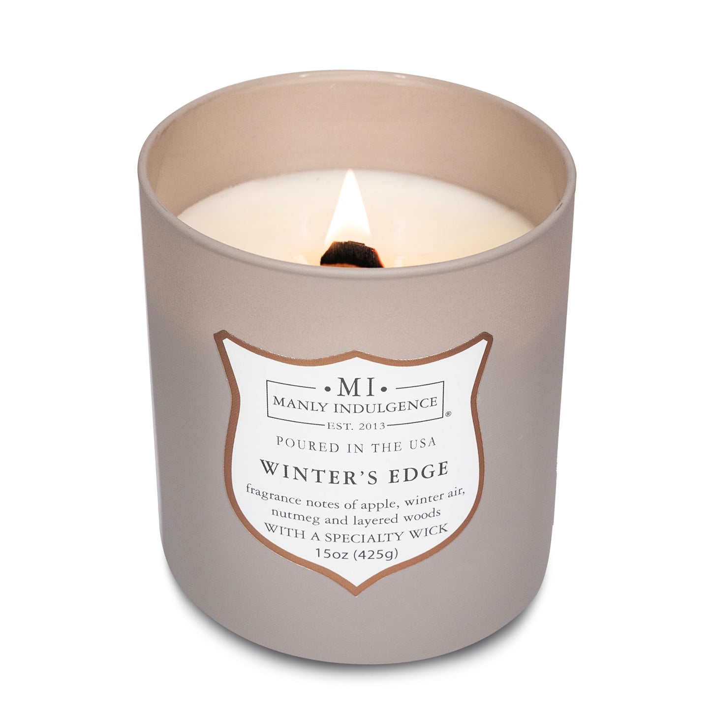 Manly Indulgence Winters Edge Scented Candles for Men, 15 oz Wooden Wick, Premium Soy Blend Wax, 60H Burn, Candles for Home Scented - Made in The USA
