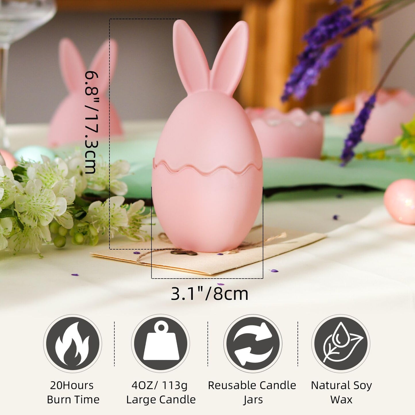 Spring Candle Decoration for Table Centerpieces, Bunny Lavender Scented Candle, Spring Home Decor, Indoor Easter Gift for Women