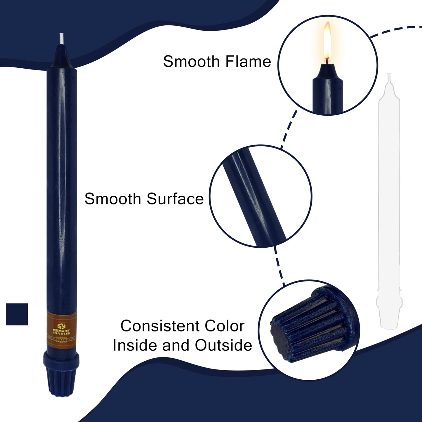 Navy Taper Candle 10 Inch Long Candlesticks Unscented Dripless Tapered Candle Set for Home Decor Wedding Party Dinner Candles, 4 Pack