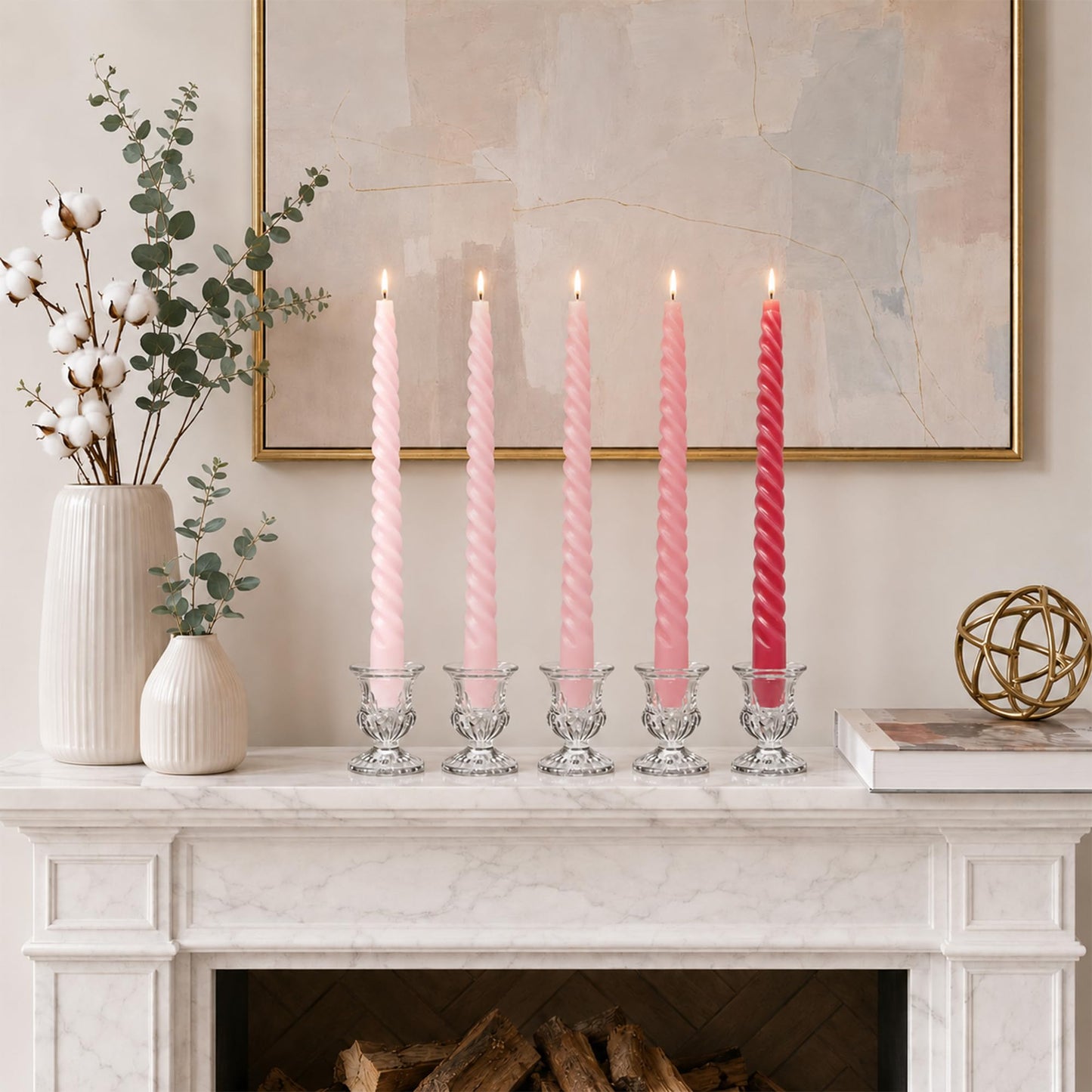 10 Inch Romantic Pink Colors Series Taper Candle Set, 10 Pack Elegant Unscented Dripless Candlesticks for Valentine’s Day, Bridal Showers and Girls' Parties and Gatherings