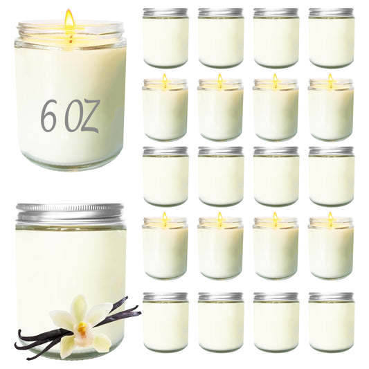 Veiuwa 24 Pcs 6 Oz Vanilla Scented Soy Candles Set,Mason jar Bulk Candles for Gifts,Aromatherapy Candle,Great Stress Relieving Scented Candle for Girls as a Gift for Birthdays, Weddings and More!