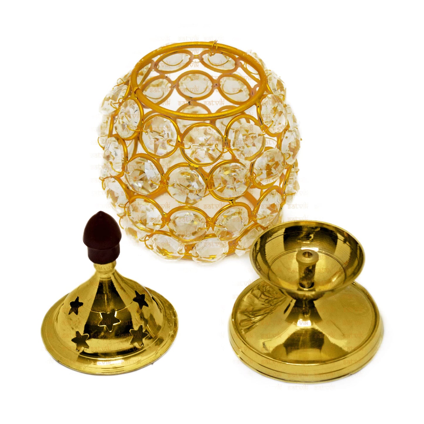 Satvik 5 Inch Akhand Chimney Diya Diwali Gift/Diwali Deepawali Decoration Brass Decorative Crystal Oil Lamp Tea Light Holder Lantern Oval Shape | Puja Lamp Indian Housewarming Gift Items