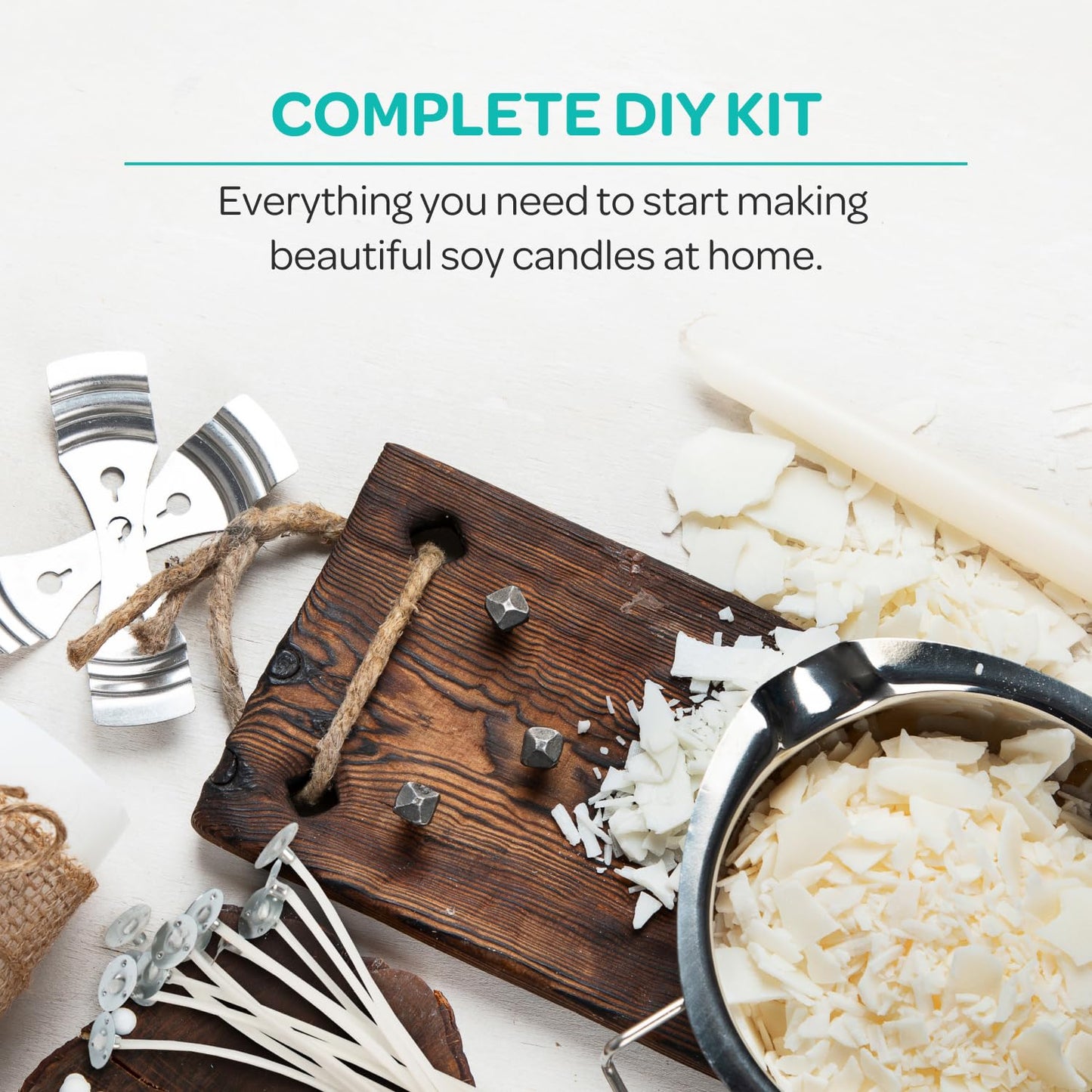 Hearts & Crafts Soy Wax for Candle Making 2lb Kit - Includes 10 Wicks & 2 Metal Centering Devices - Candles Wax and Wicks Set for DIY Candles Projects, Crafting, and Professional Candle Makers