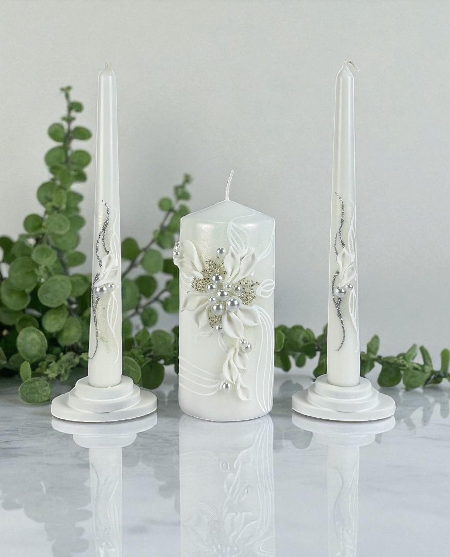Magik Life Unity Candle Set - Wedding Ceremony & Reception – 6” Pillar & Two 10” Taper Candles – Long Burning Unity Candles for Marriage Ritual – Handmade in USA – Royal White