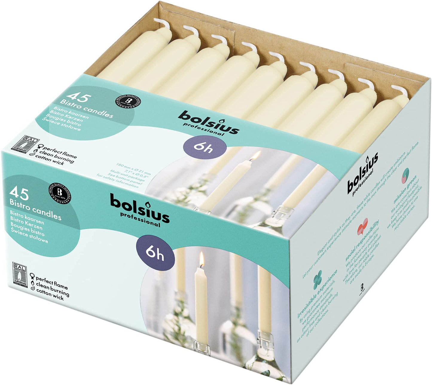 BOLSIUS Ivory Household Candles Bulk Pack 45 Count - Unscented Dripless 7 Inch Dinner Candlesticks - 6+ Hours Burn Time - Premium European Quality - Consistent Smokeless Flame - 100% Cotton Wick