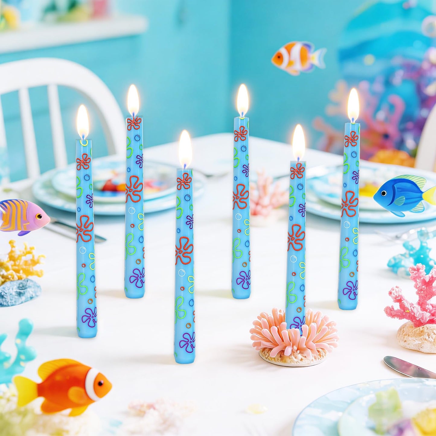 JarThenaAMCS 6Pcs Sponge Birthday Party Taper Candles 10 Inch Decorative Candles Long Unscented Candle Sticks for Sponge Fans Party Decor