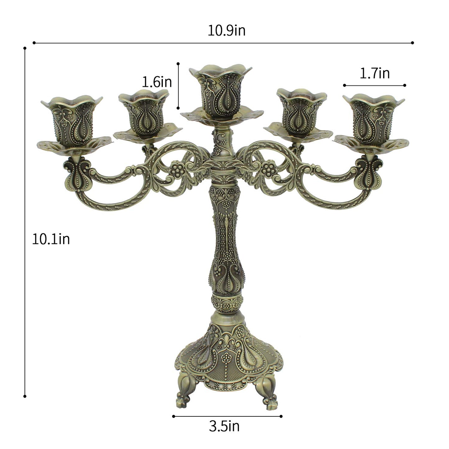 Dorlotou Metal Candelabra 5-Candle 10.1 Inch Tall Candle Holder Stick for Home Wedding Event and Party Festival,Bronze