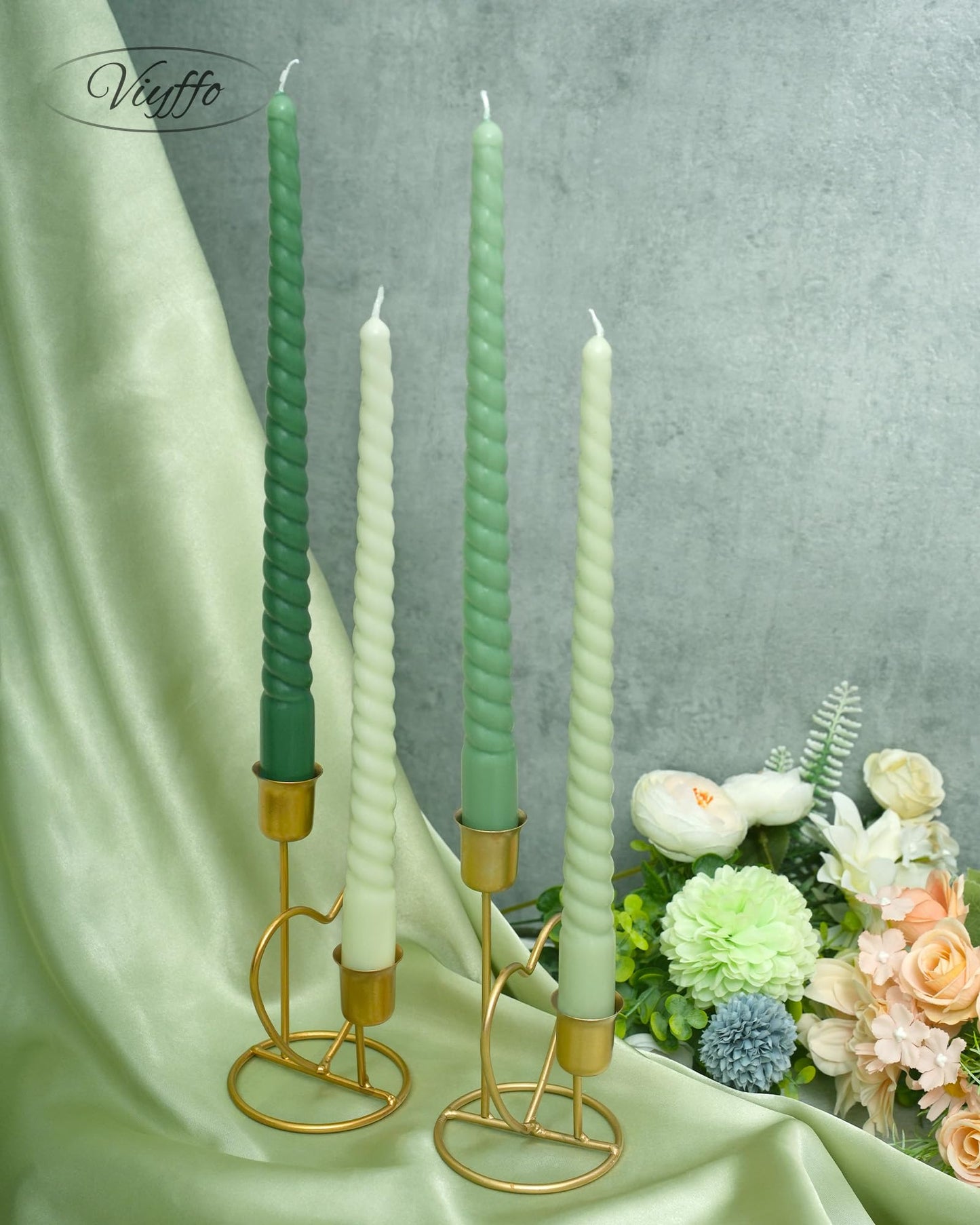 Viyffo Spiral Taper Candles 11 Inch – 4 Pack Green, Dripless, Unscented, Smokeless – 9 Hour Burn – Tall Candlesticks for Wedding, Dinner, Holiday, Party, Home Decor