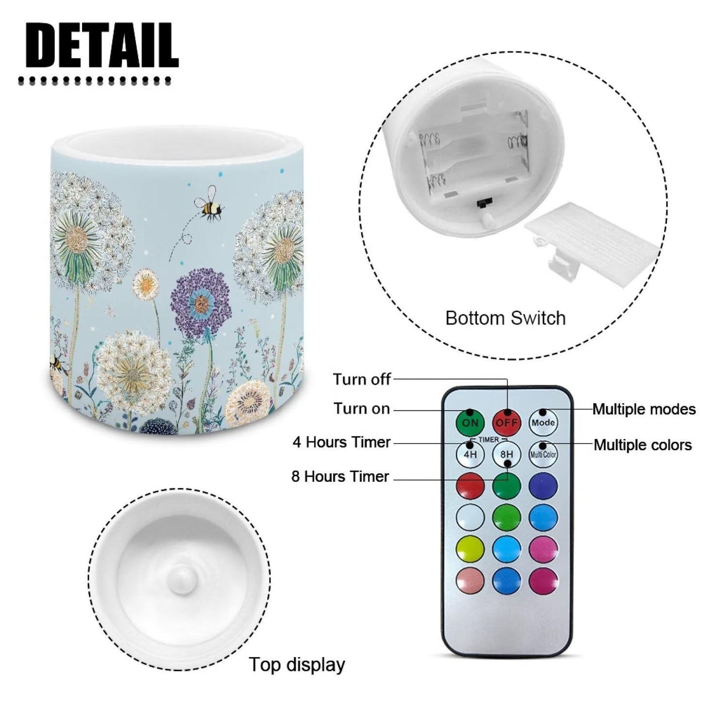 Cozeyat Dandelion Practical LED Flameless Candles Set of 4 Battery Powered with Remote Timer Dancing Flame Waterproof for Indoor Outdoor All Purpose Decor