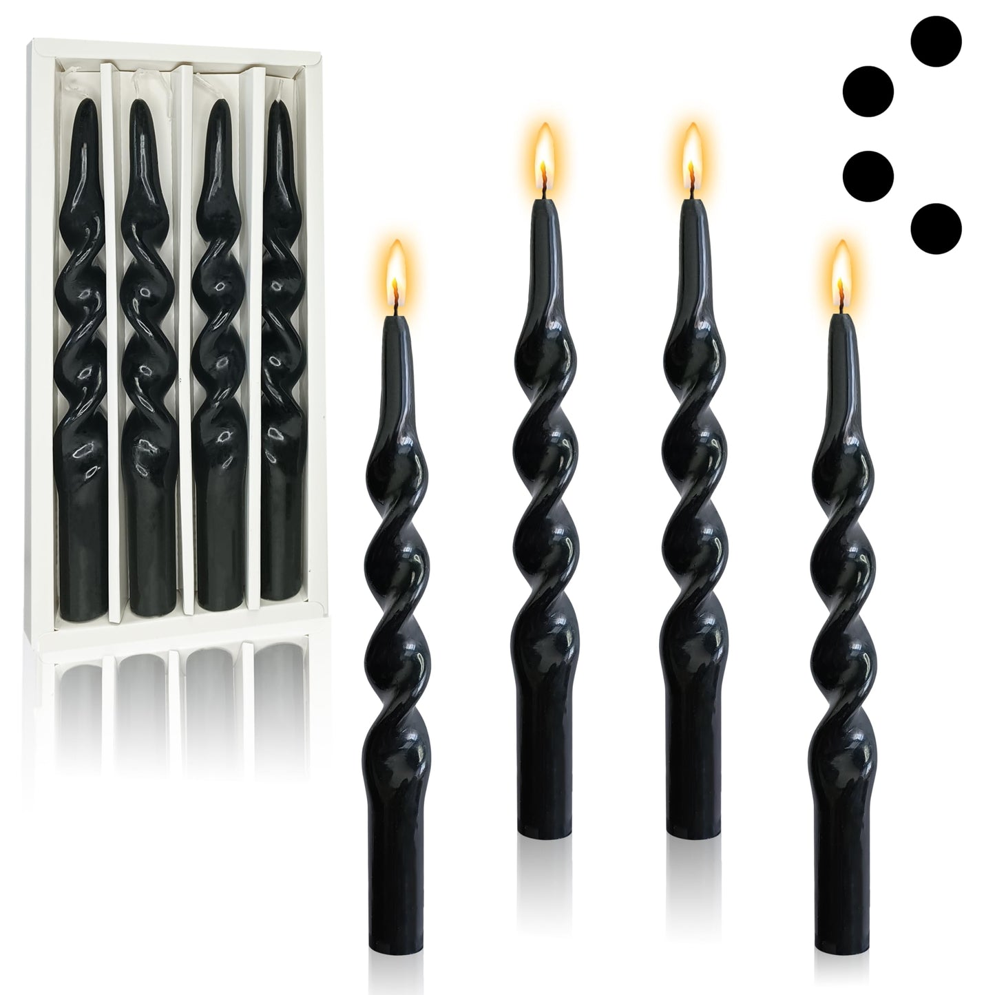 Black Taper Candles 10 Inch Twisted Taper Candle 4 Pack Halloween Candle Sticks Dripless Unscented Candles Stick for Wiccan Rituals Funeral and Memorial Services Wedding Home Party Decor