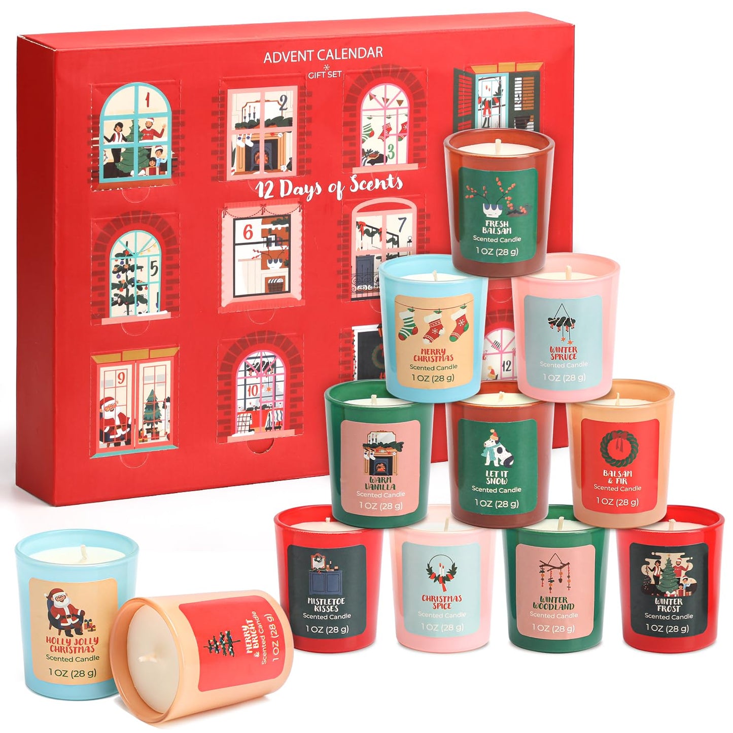 12 Days of Christmas Candles Set – Countdown Candle Advent Calendar with 12 Scented Soy Wax Candles – Christmas Candles Gifts for Women, Family, Friends, 12 Days of Xmas Gift Ideas