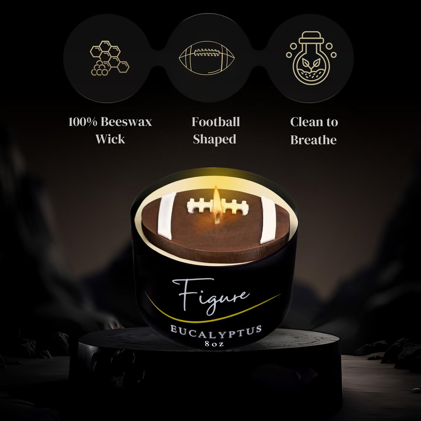 All-Natural Football Candle – Eucalyptus Scent | Hand-Poured in The USA | Beeswax & Soy Wax | Essential Oils | 100% Beeswax Wick | Premium Gift Box | Candle Gifts for Men & Women