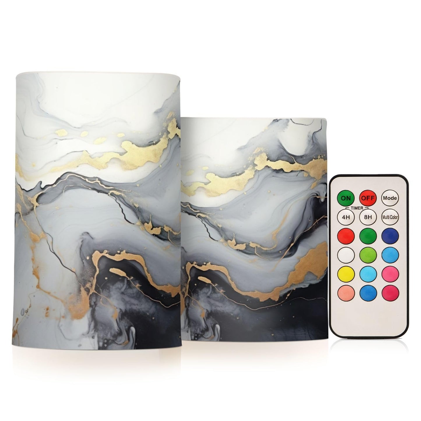 GUIJI Black Marble Flameless Candles with Remote, Set of 2 Battery-Operated Pillar Candles for Home, Christmas, Party Decor