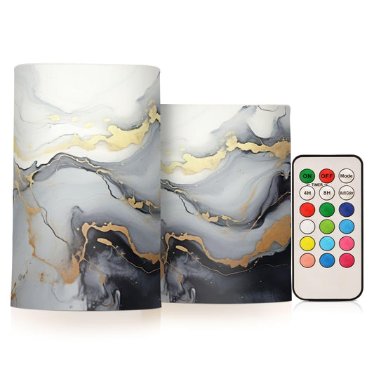 GUIJI Black Marble Flameless Candles with Remote, Set of 2 Battery-Operated Pillar Candles for Home, Christmas, Party Decor