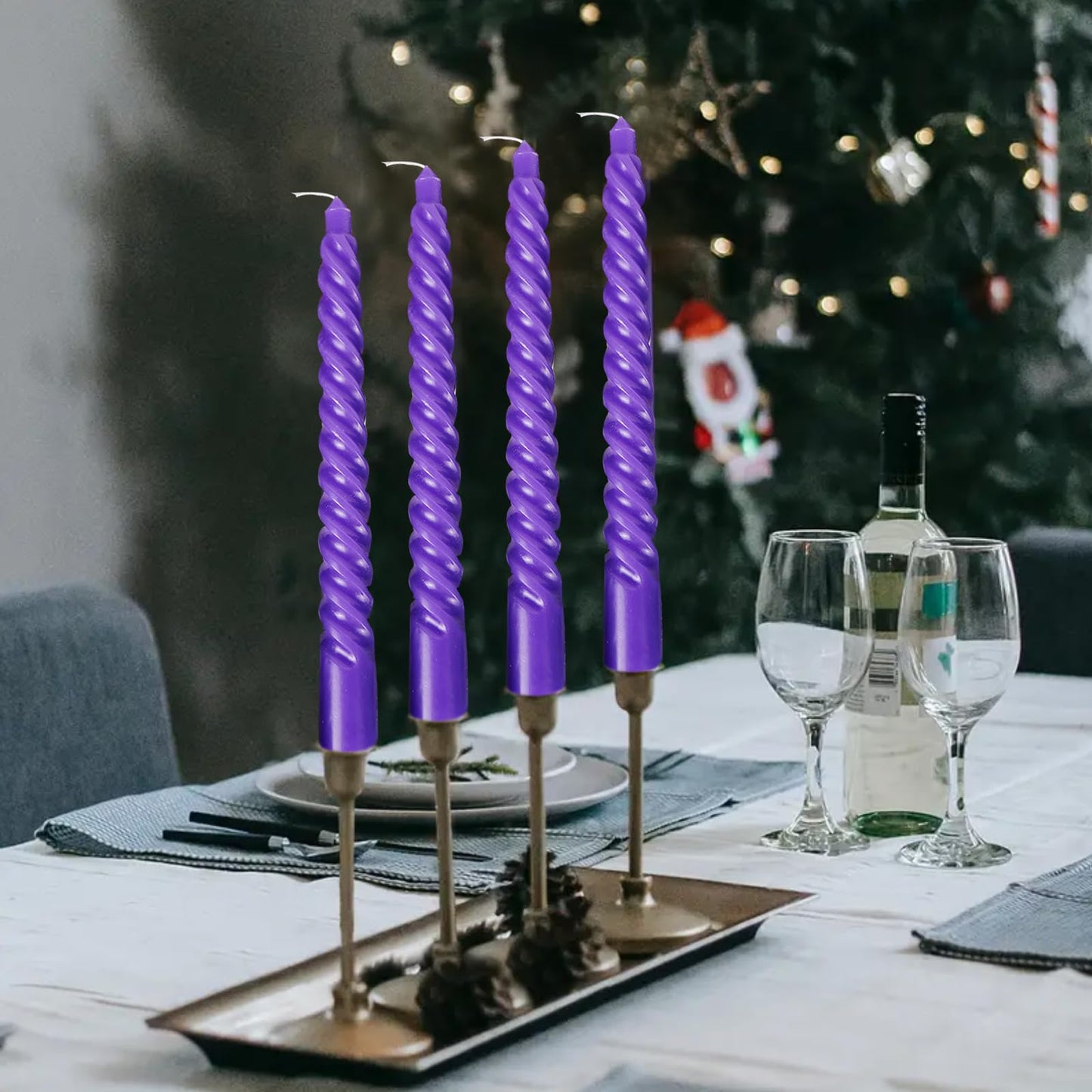 Likejarcand Taper spira purplel Candles,8 inch-Set of 4 Tapered Candles, Tall Candlesticks, Long Candl Sticks, Home Dinner, Party, Wedding, Halloween(4, Purple, 8 inch)