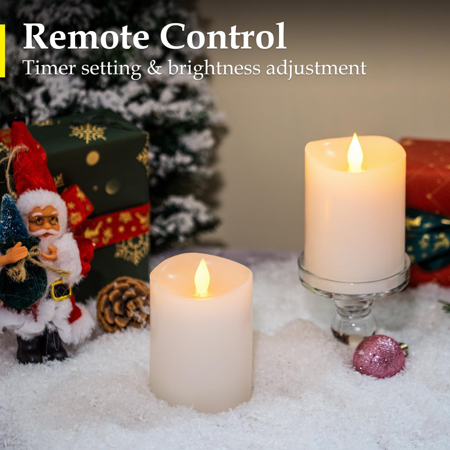 Woocodowe 3"x4" Flickering Flameless Battery Candles with Timer, White Realistic LED Pillar Candles, Set of 2 Large Remote-Operated Candles for Home Indoor/Outdoor & Holiday Decor