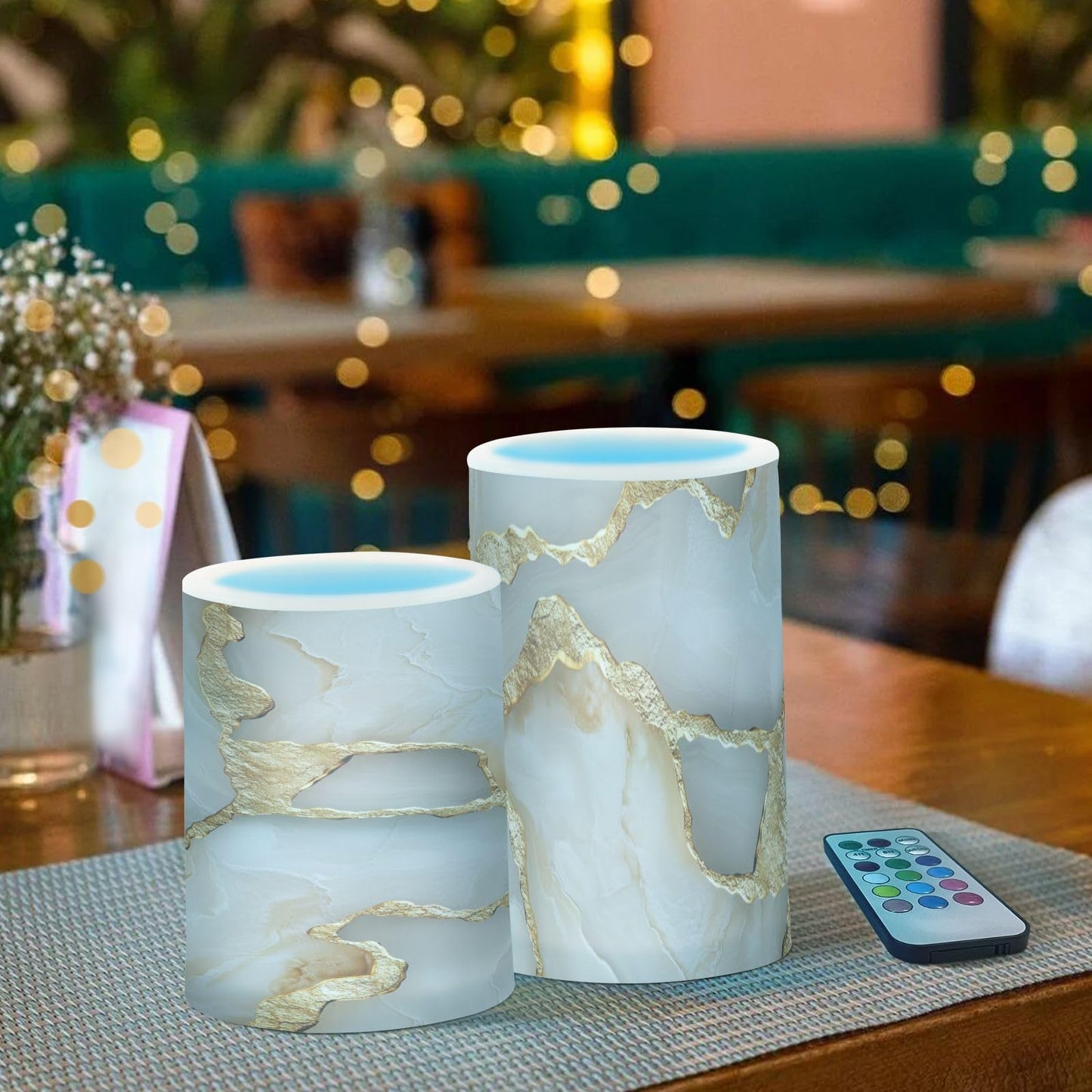 Flameless Pillar Candle Battery Operated Flameless Candles Set for Home Decor Marble White White