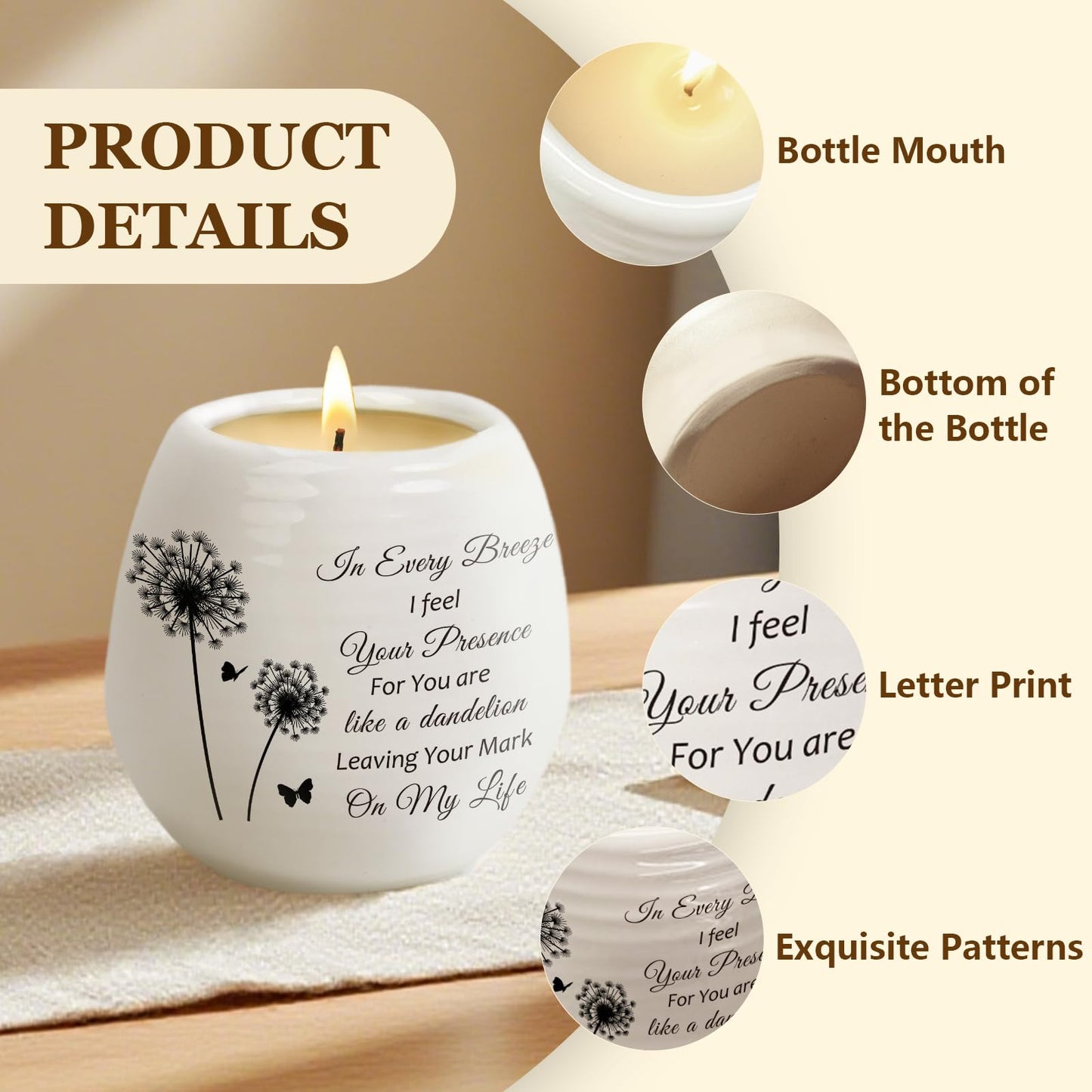 Sympathy Gifts for Loss of Loved One - Dandelion Memorial Candle, 18OZ Lavender Candles in Ceramic Jar, Sympathy/Bereavement/Condolence/Memorial Gifts for Loss of Mother Father Friend