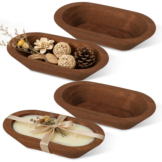 4 Pack Wooden Dough Bowls 8.5-inch Rustic-Style Dough Bowls, Vintage Design, Perfect for Table Centerpieces, Living Rooms, and Candle Making, Brown