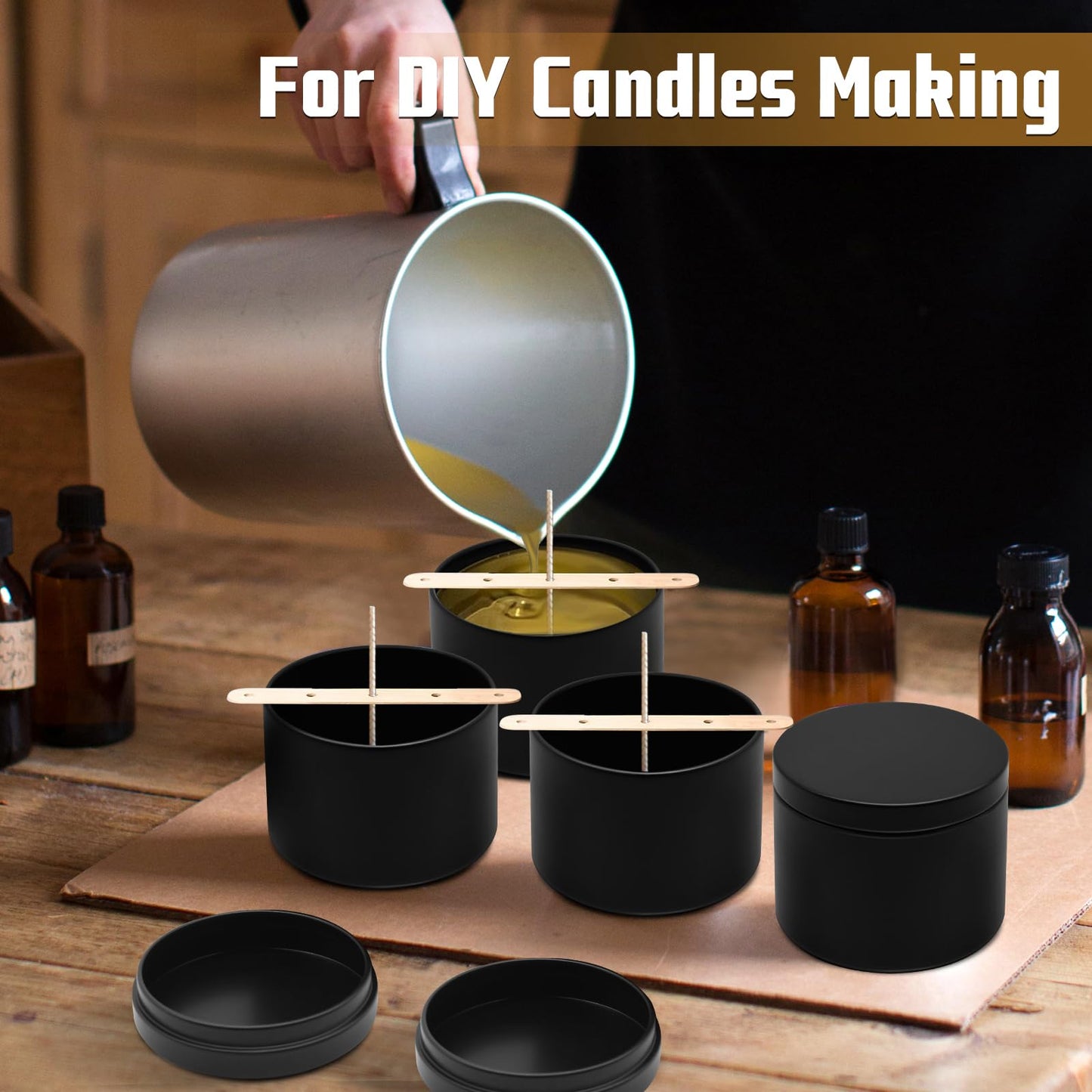 YJHSS 12-Pack Candle Jars, 8oz Candle Tins with Lids, Empty Metal Candle Jars for Making Candles Bulk Candle Containers - Full Black