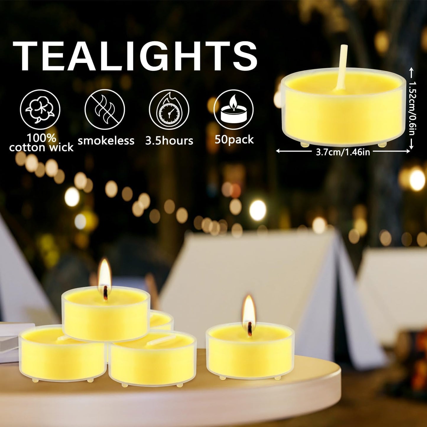 Wfmolcand 3.5-Hour 50Pack Citronella Tealight Candles, Outdoor and Indoor Summer Scented Candle,Natural Soy Wax Candle for Home Patio Garden Yard Balcony,BBQ Birthday Emergency