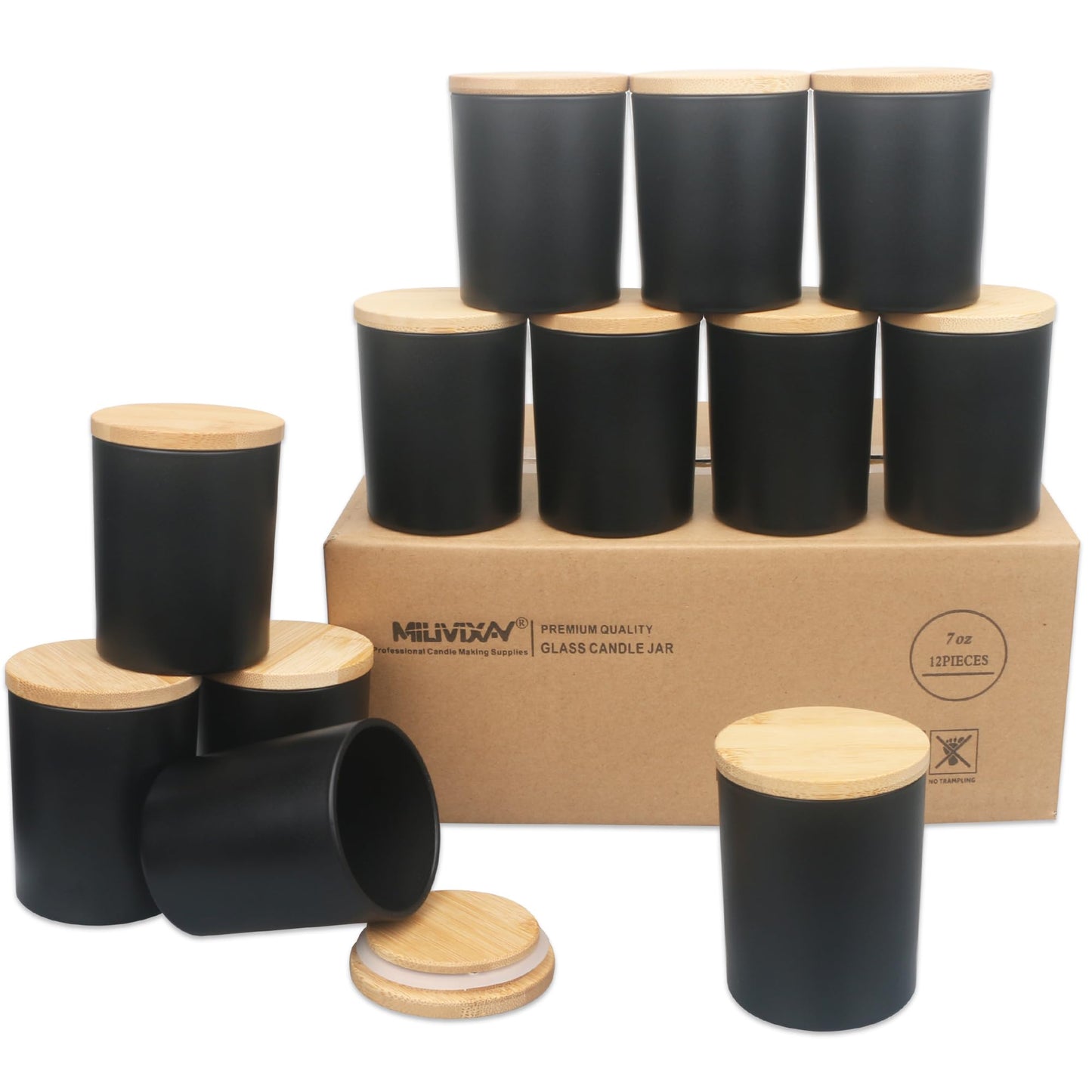 MILIVIXAY 12 Pack 7 OZ Matte Black Thick Glass Candle Jars with Lids - Bulk Empty Candle Jar for Making Candles - Spice, Powder Containers.
