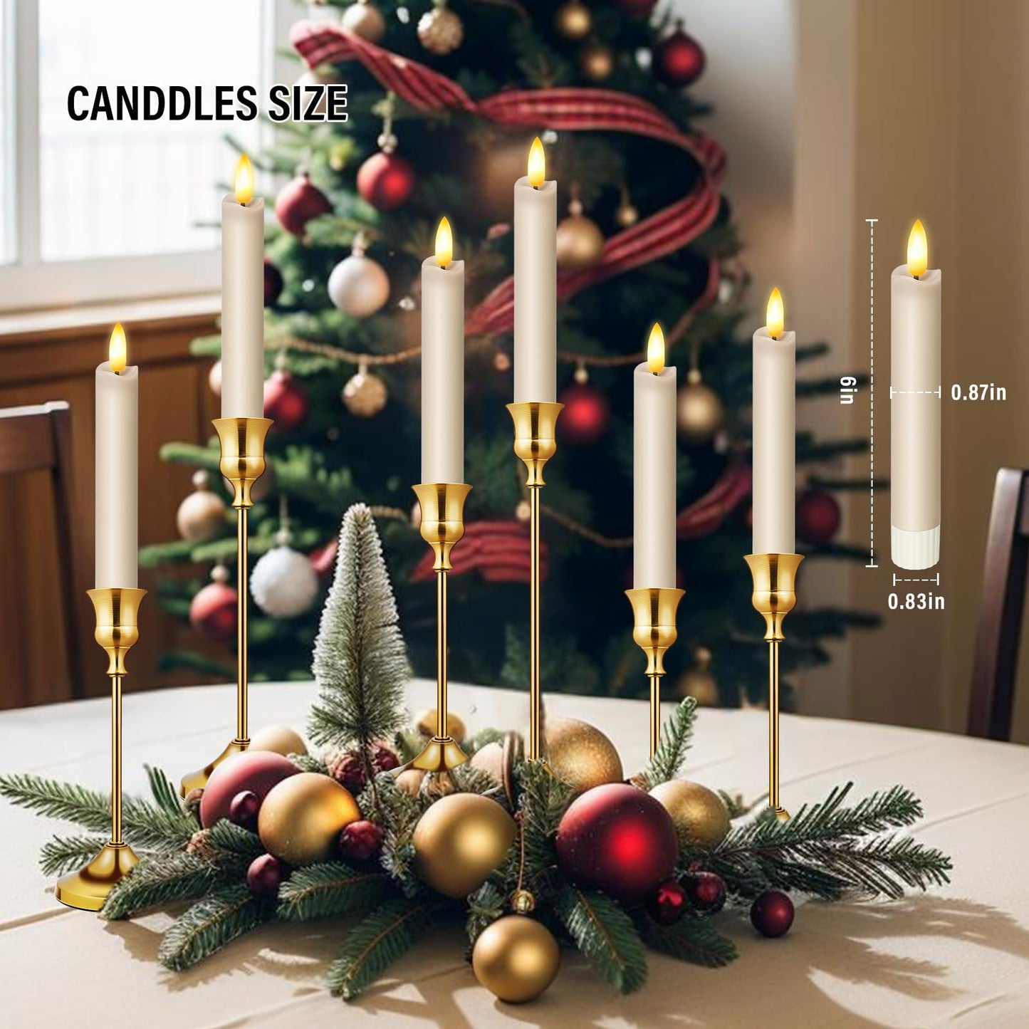 KSWING Upgraded Real Wax Short LED Flameless Taupe Taper Candles with Remote, 6 PCS Candlesticks Battery Operated 3D Flickering- 6" Realistic Fake Candle Sticks for Home/Wedding/Fireplace Xmas Decor