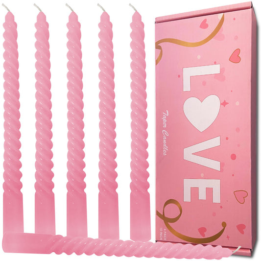 Topsics 6 Pack 10 Inch Pink Taper Candles, Spiral Taper Candles, Unscented Twisted Taper Candlesticks, Home Decor Kitchen Decor Wedding Decorations