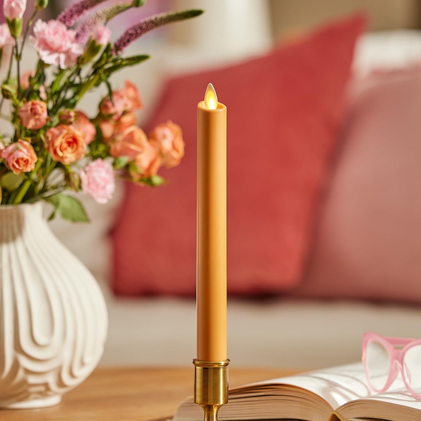 Luminara - Flameless Battery Operated Taper Candle - Sunlit Honey - Pack of 1-1x9.5 - LED Flickering Flame - Realistic Safe for Home Kids and Pets