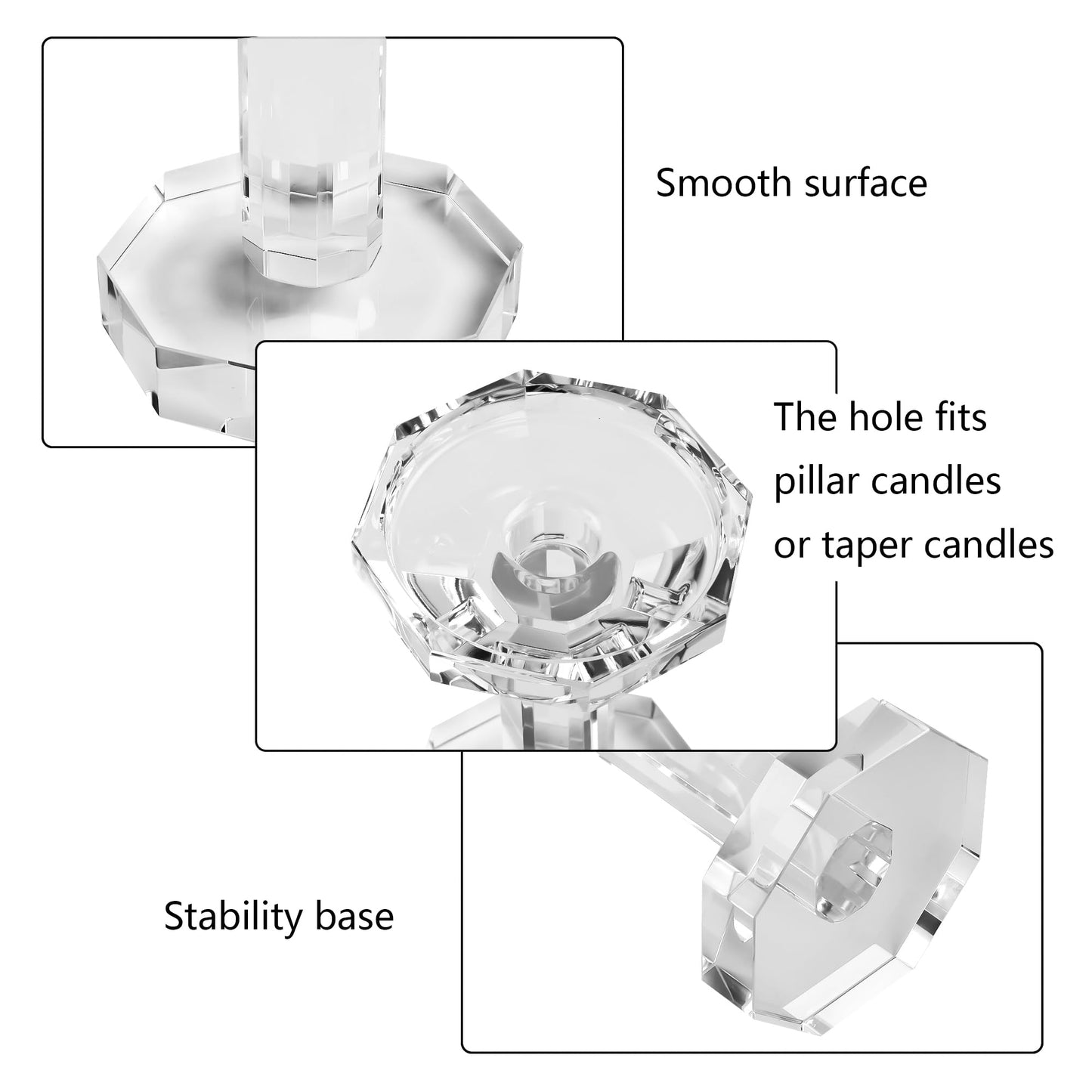 DONOUCLS Crystal Candlestick Holders Set of 2, Clear Crystal Taper or Pillar Candles Holders, Table Centerpieces for Party and Wedding Decoration(6''/8'' Tall)