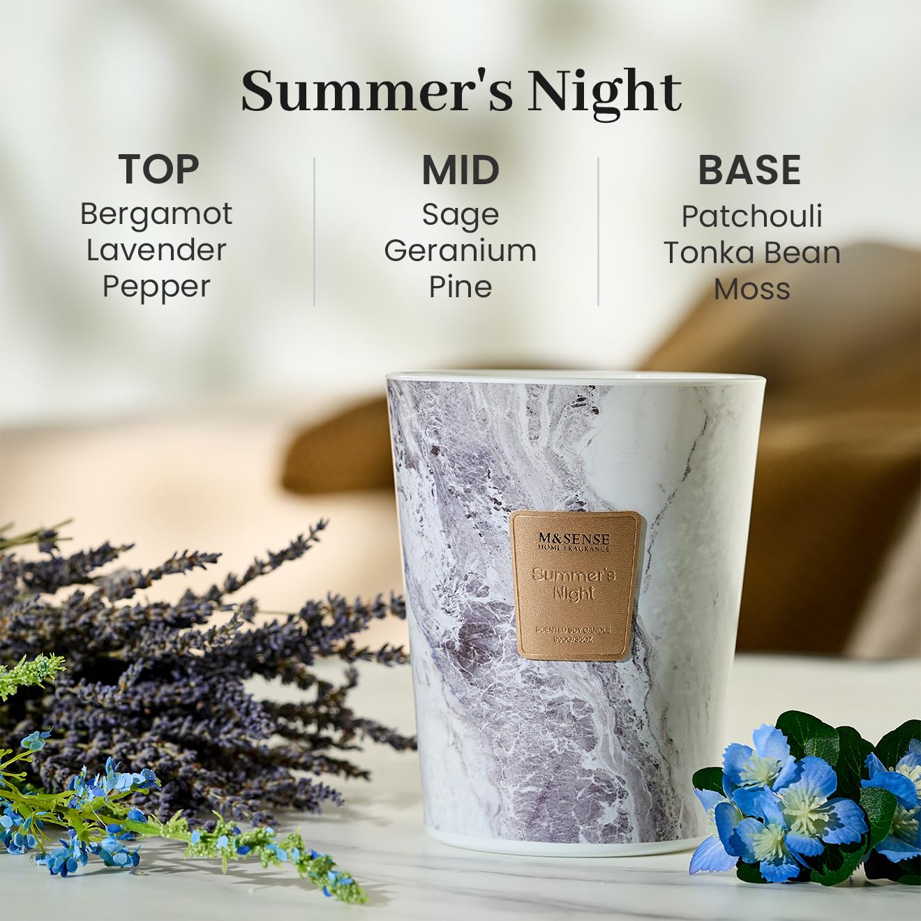 M&SENSE Extra Large Summer Candle 35oz 150H Summer Night Scented Candle, 3 Wick Highly Scented Jar Candle, XL Candles Gift for Stress Relief, Meditation, Yoga